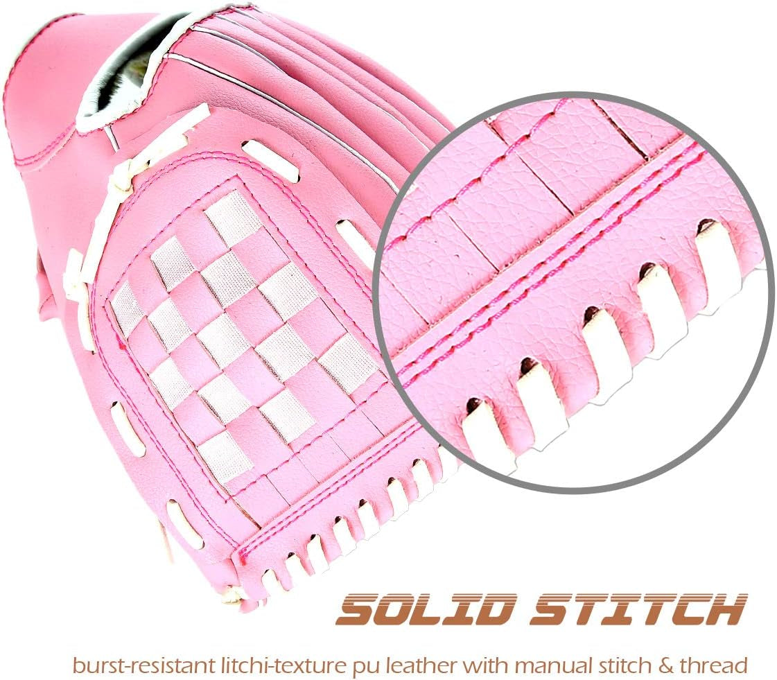 Baseball Glove and Ball for Kids Youth Adults Softball Teeball Training Left/Right Hand Glove with Soft Ball Set Brown/Black/Pink