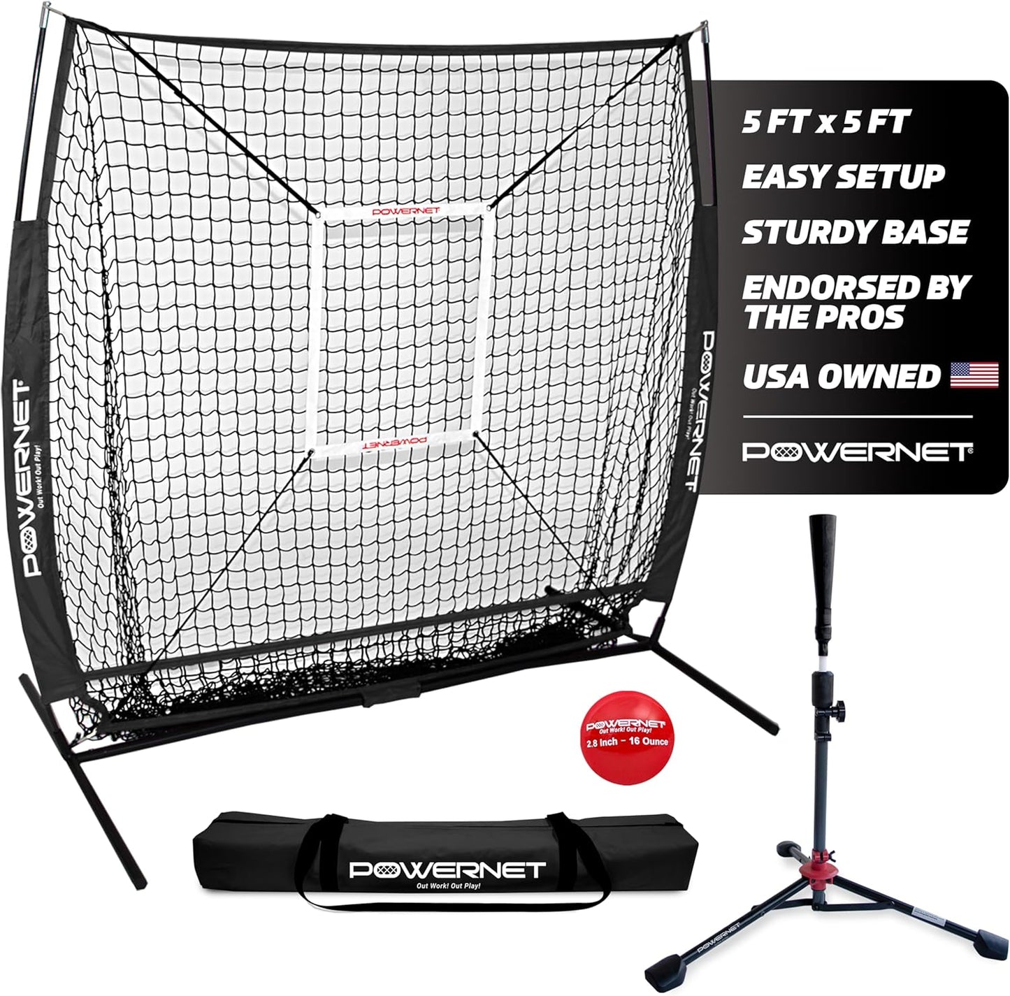 Baseball Net Bundle, 5X5 Travel Net with Softball Accessories for Hitting, Pitching, Training Equipment, Weighted Ball, Tee