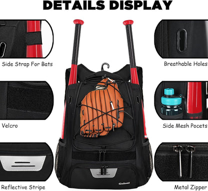 Baseball Bag,Backpack for Baseball, T-Ball & Softball Equipment & Gear,Softball Bag with Shoe Compartment,Fence Hook