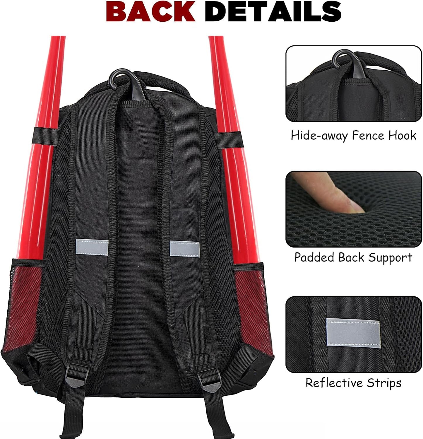 Baseball Bag,Backpack for Baseball, T-Ball & Softball Equipment & Gear,Softball Bag with Shoe Compartment,Fence Hook