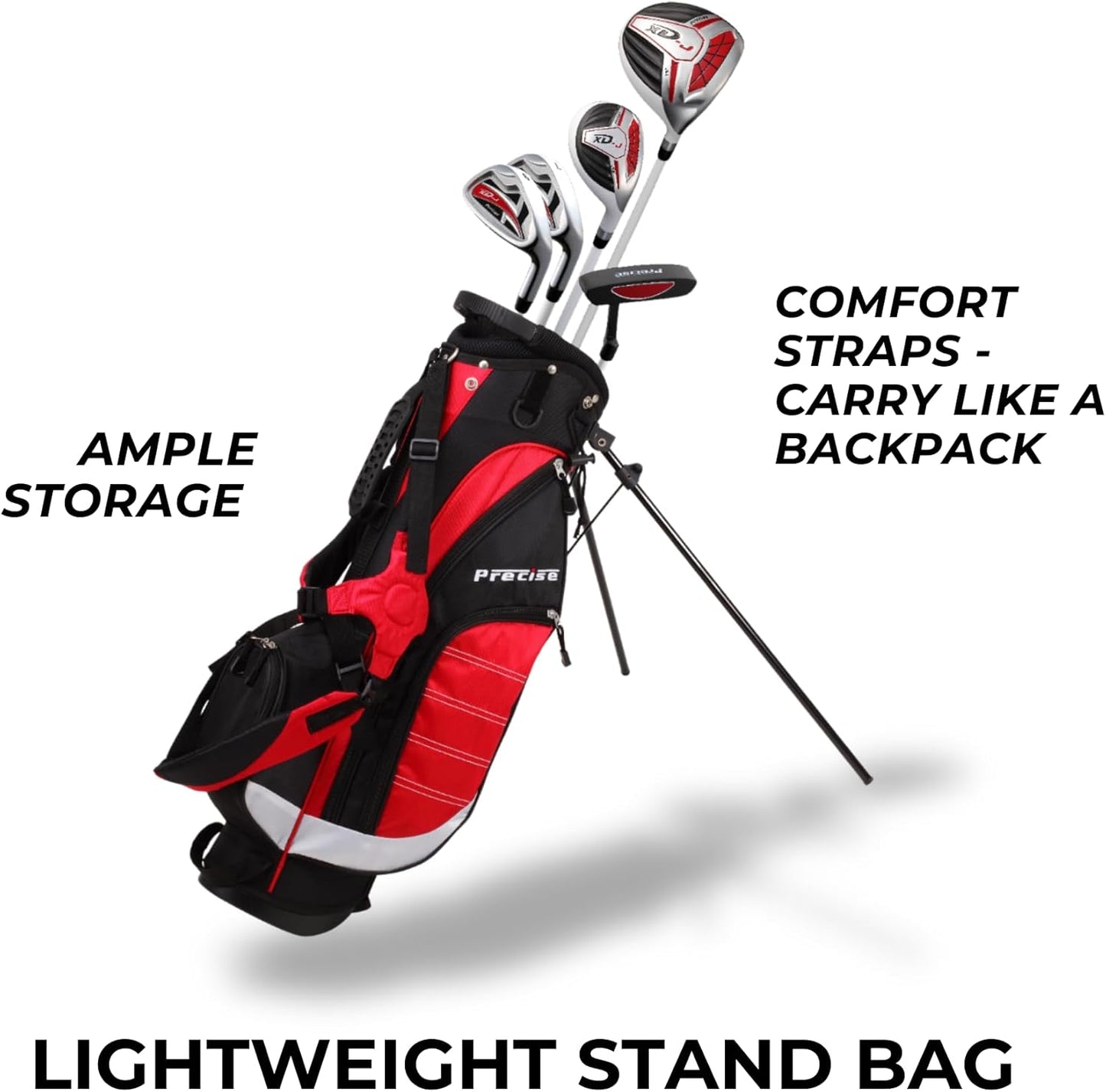 XD-J Junior Golf Clubs Set – Right & Left Hand Options – Kids Golf Clubs for Ages 3-5, 6-8, 9-12 – Lightweight Graphite Shafts, Hybrid Club, Stand Bag – Boys & Girls Golf Set
