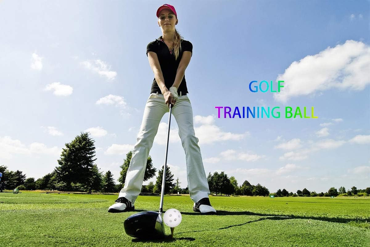 100 Pack Plastic Golf Training Balls with 2 Golf Ball Tees– Airflow Hollow Golf Balls for Indoor Putting Green, Backyard Outdoor Practice Equipment