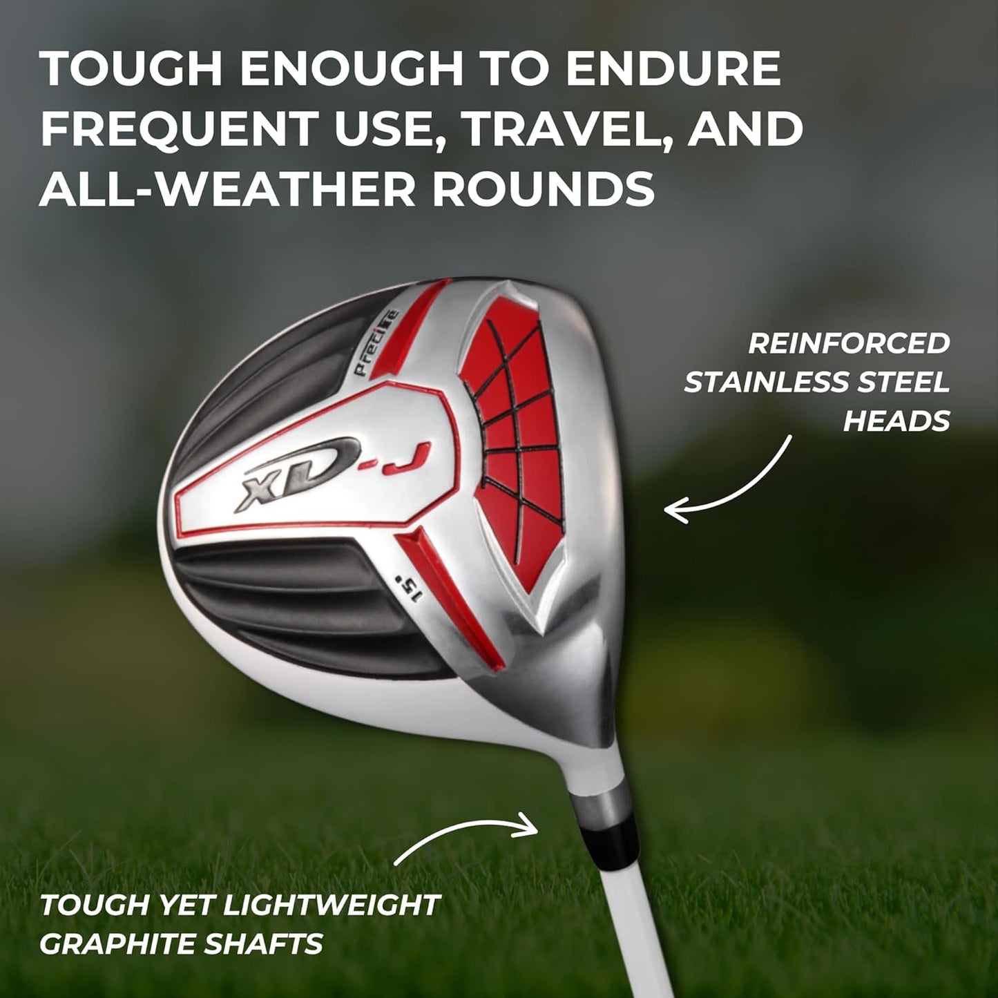 XD-J Junior Golf Clubs Set – Right & Left Hand Options – Kids Golf Clubs for Ages 3-5, 6-8, 9-12 – Lightweight Graphite Shafts, Hybrid Club, Stand Bag – Boys & Girls Golf Set