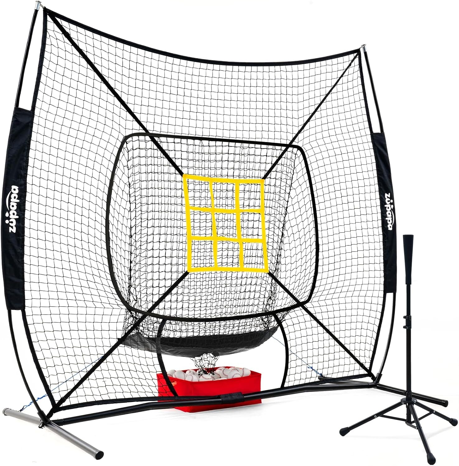 Baseball Softball Practice Set - 7 by 7 Feet Net with Strike Zone, Baseball Backstop Practice Net for Batting Hitting Pitching Catching
