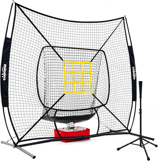 Baseball Softball Practice Set - 7 by 7 Feet Net with Strike Zone, Baseball Backstop Practice Net for Batting Hitting Pitching Catching