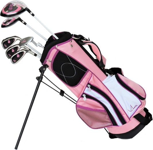 Lady E Girls 6 Pieces Right Hand Pink Golf Clubs Set & Golf Bag Ages 4-7 Years Old Rh (Pink_Black, Age 4-7 Yrs Old)