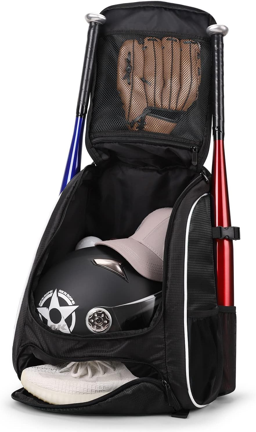 Softball Baseball Bag - Baseball Bat Backpack with Shoe Compartment, Baseball Bag with Fence Hook Tball Bag Bat Baseball Equipment Gear Fit Batting Glove, Helmet, Baseball Accessories