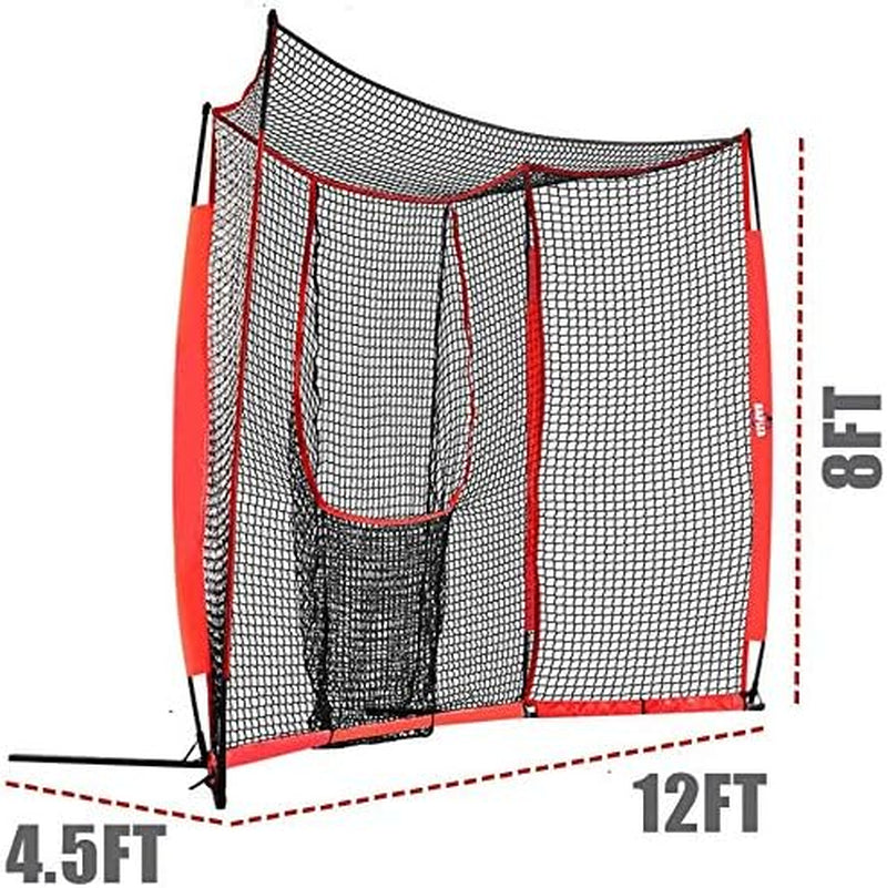 12X8 FT Baseball & Softball Batting Cage, Large Size Baseball & Softball Practice Hitting Pitching Cage Net,Portable with Carry Bag, Durable Baseball Softball Batting Protective Net