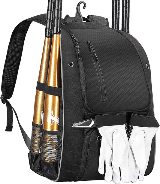 Baseball Backpack, Softball Bat Bag with Shoe Compartment, T Ball Equipment Gear for Adults, Lightweight Baseball Bag Hold 4 Bats, Helmet, Glove, Caps, Valuables Pocket, Fence Hook