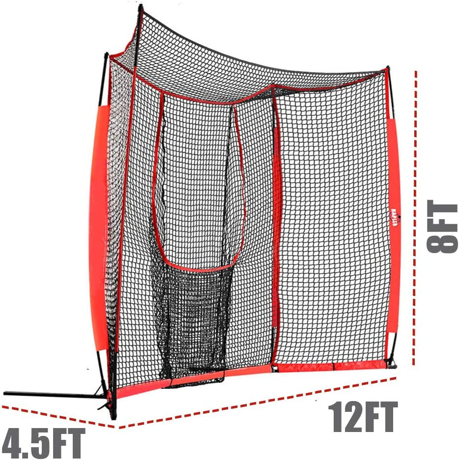 12X8 FT Baseball & Softball Batting Cage, Large Size Baseball & Softball Practice Hitting Pitching Cage Net,Portable with Carry Bag, Durable Baseball Softball Batting Protective Net