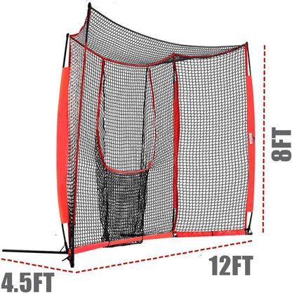 12X8 FT Baseball & Softball Batting Cage, Large Size Baseball & Softball Practice Hitting Pitching Cage Net,Portable with Carry Bag, Durable Baseball Softball Batting Protective Net