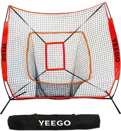 Baseball & Softball Practice Net YEEGO 7X7 Baseball Hitting Pitching Batting Cating Training Net with Carry Bag Bow Frame Bonus Strike Zone