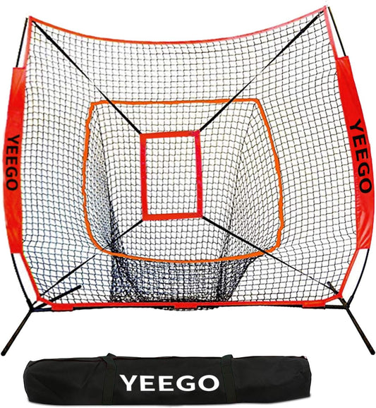 Baseball & Softball Practice Net YEEGO 7X7 Baseball Hitting Pitching Batting Cating Training Net with Carry Bag Bow Frame Bonus Strike Zone