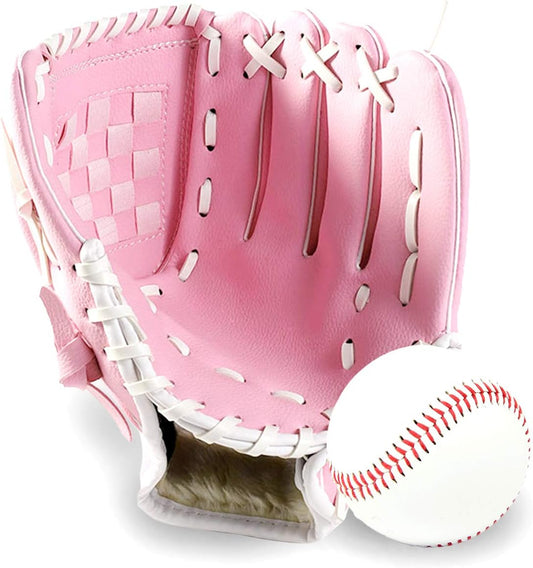 Baseball Glove and Ball for Kids Youth Adults Softball Teeball Training Left/Right Hand Glove with Soft Ball Set Brown/Black/Pink