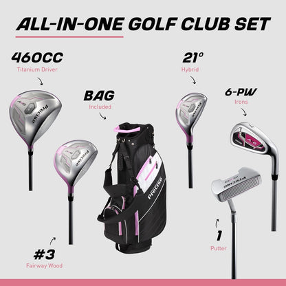 AMG Complete Womens Golf Clubs Set, Includes Driver, Fairway, Hybrid, 6-PW Irons, Putter, Stand Bag, 3 H/C'S, Golf Clubs Women Right Handed, Regular & Petite Sizes