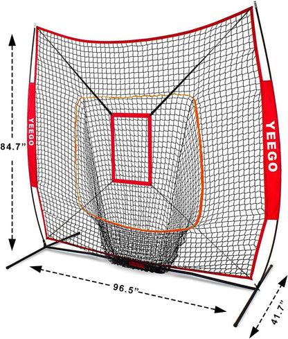 Baseball & Softball Practice Net YEEGO 7X7 Baseball Hitting Pitching Batting Cating Training Net with Carry Bag Bow Frame Bonus Strike Zone