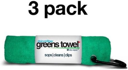Green 3 Pack Golf Towel Set for Golf Bags with Clip, Plush Microfiber Nap Fabric, 16X16, the Original (Shamrock Green)