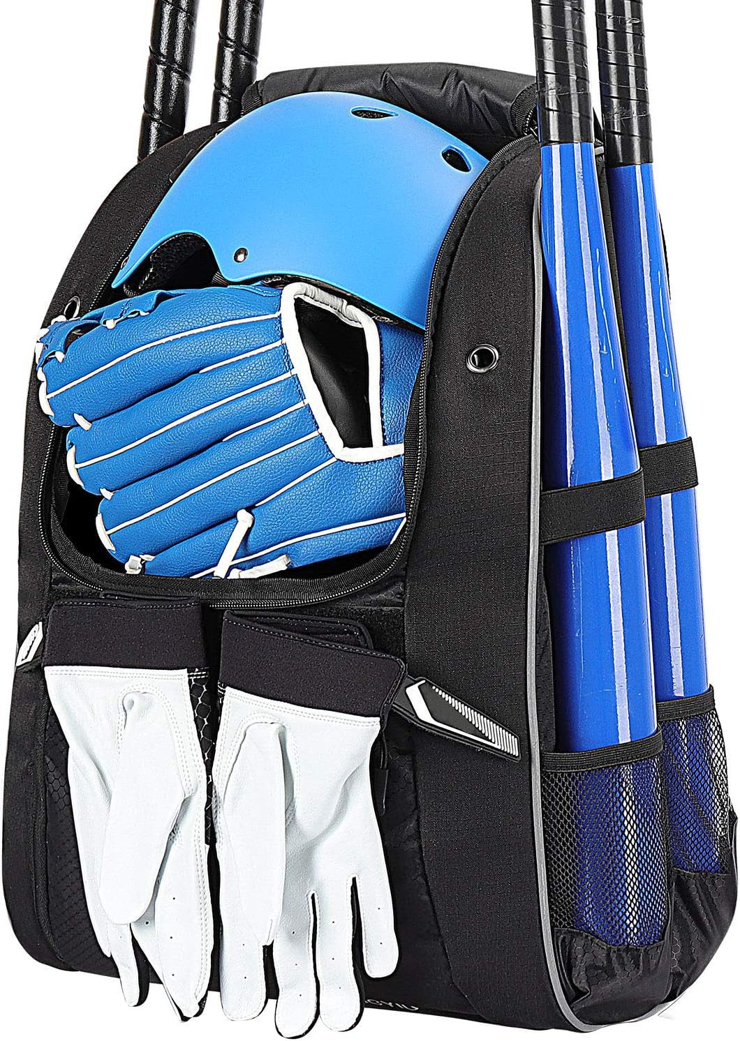 Baseball Backpack, Softball Bat Bag with Shoe Compartment, T Ball Equipment Gear for Adults, Lightweight Baseball Bag Hold 4 Bats, Helmet, Glove, Caps, Valuables Pocket, Fence Hook