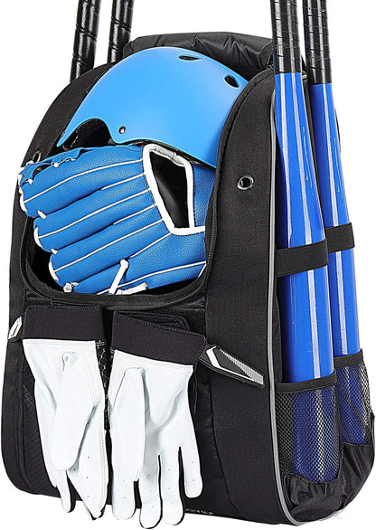 Baseball Backpack, Softball Bat Bag with Shoe Compartment, T Ball Equipment Gear for Adults, Lightweight Baseball Bag Hold 4 Bats, Helmet, Glove, Caps, Valuables Pocket, Fence Hook