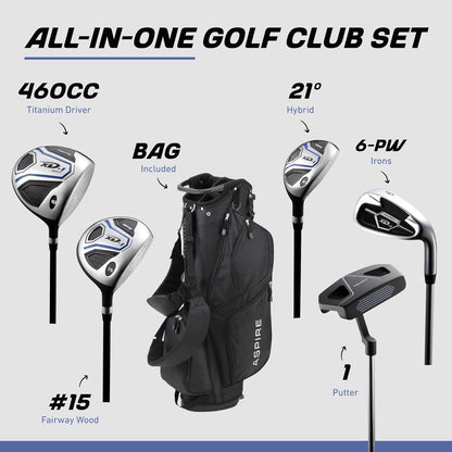 XD1 Men’S 14-Piece Golf Set – 460Cc Titanium Driver, Wood, Hybrid, 6-PW Irons, Putter, Stand Bag, 3 Headcovers and Cover – RH/LH, Reg/Tall
