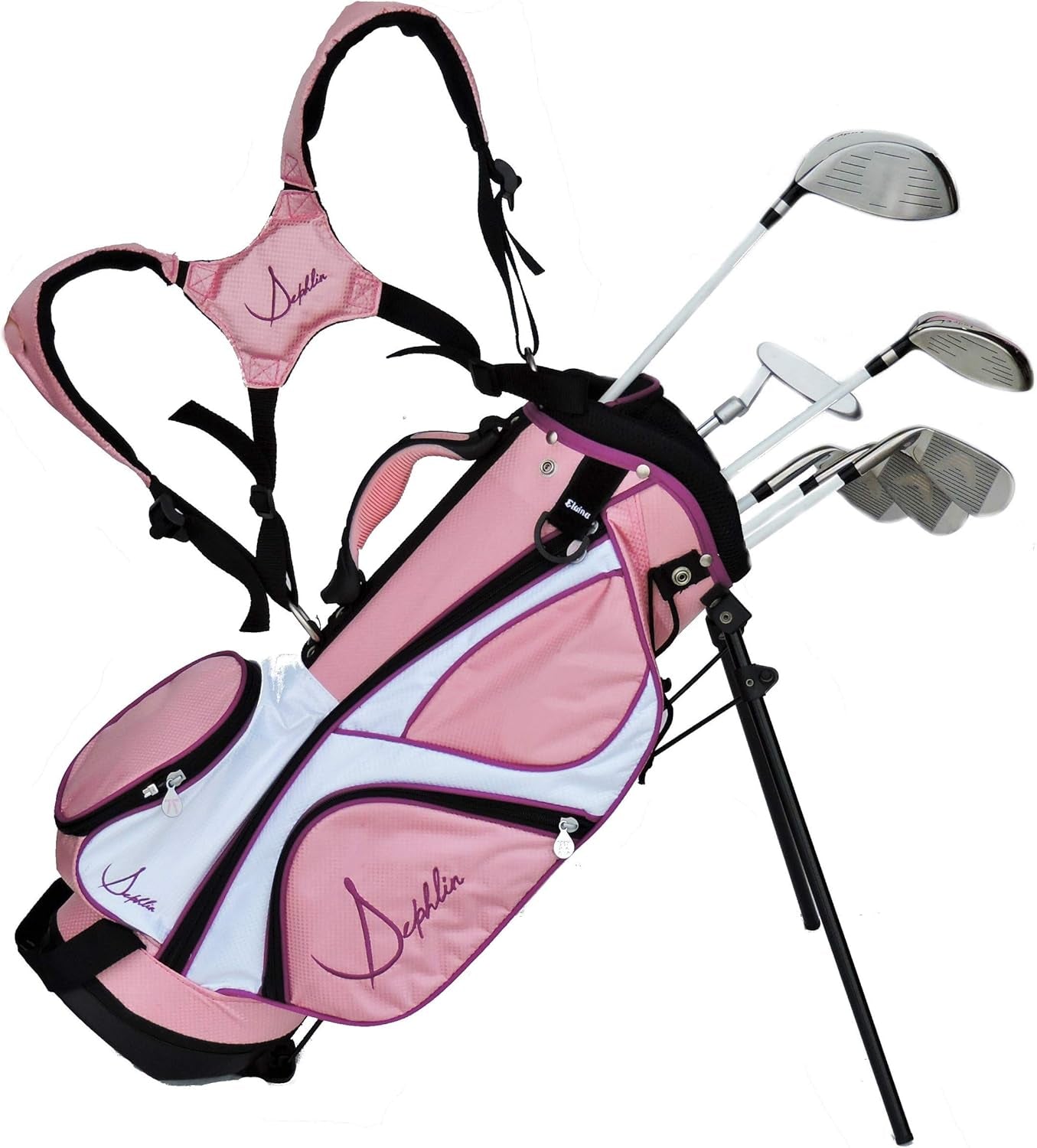 Lady E Girls 6 Pieces Right Hand Pink Golf Clubs Set & Golf Bag Ages 4-7 Years Old Rh (Pink_Black, Age 4-7 Yrs Old)