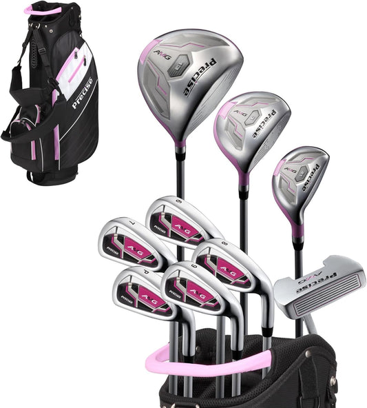 AMG Complete Womens Golf Clubs Set, Includes Driver, Fairway, Hybrid, 6-PW Irons, Putter, Stand Bag, 3 H/C'S, Golf Clubs Women Right Handed, Regular & Petite Sizes