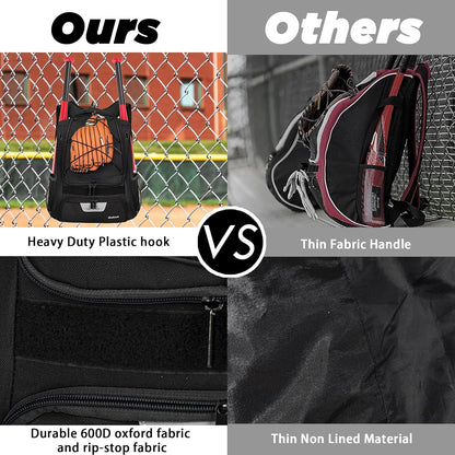 Baseball Bag,Backpack for Baseball, T-Ball & Softball Equipment & Gear,Softball Bag with Shoe Compartment,Fence Hook