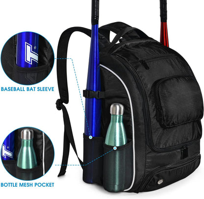 Softball Baseball Bag - Baseball Bat Backpack with Shoe Compartment, Baseball Bag with Fence Hook Tball Bag Bat Baseball Equipment Gear Fit Batting Glove, Helmet, Baseball Accessories