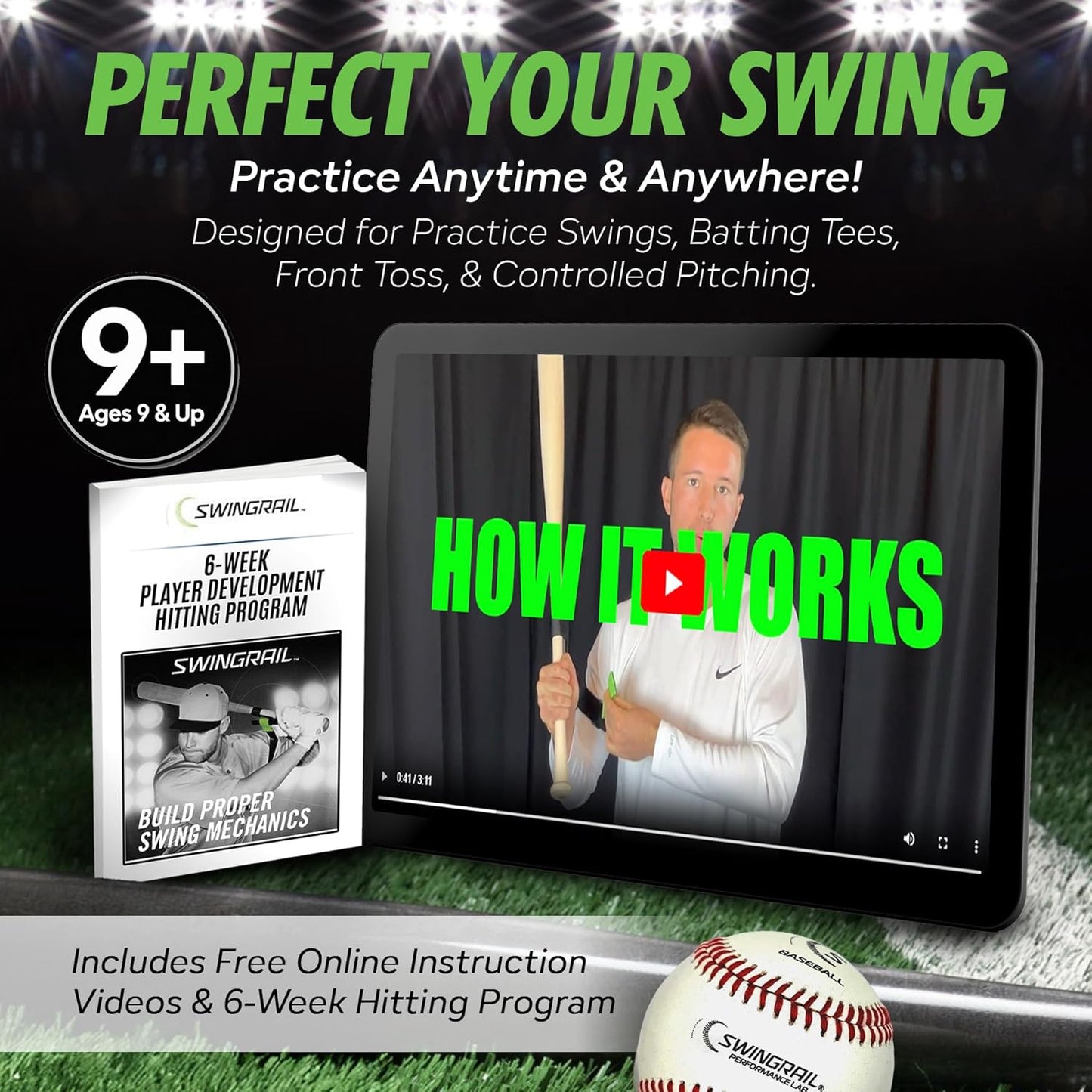 Baseball/Softball Swing Trainer Aid - Equipment for Batting and Hitting
