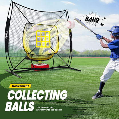 Baseball Softball Practice Set - 7 by 7 Feet Net with Strike Zone, Baseball Backstop Practice Net for Batting Hitting Pitching Catching