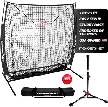 Baseball Net Bundle, 5X5 Travel Net with Softball Accessories for Hitting, Pitching, Training Equipment, Weighted Ball, Tee