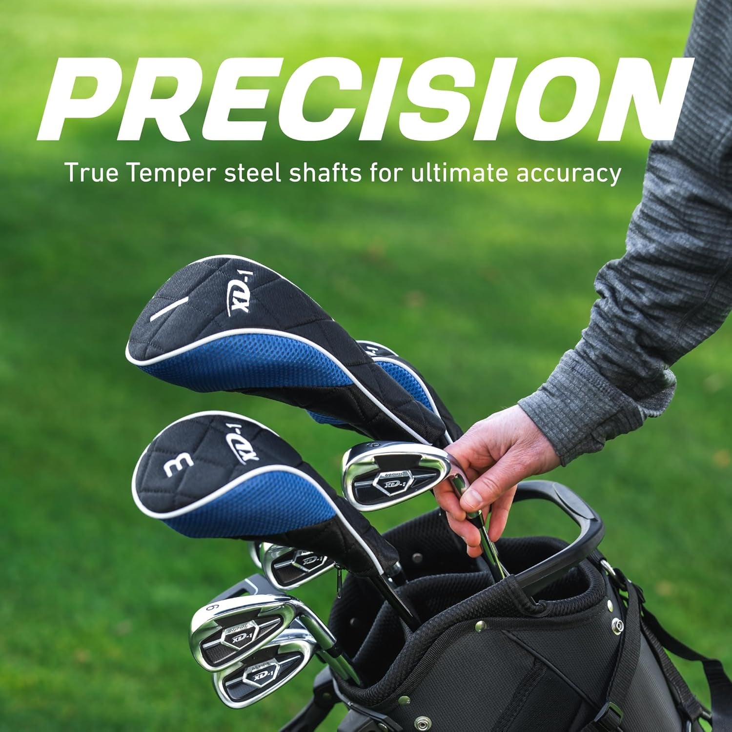 XD1 Men’S 14-Piece Golf Set – 460Cc Titanium Driver, Wood, Hybrid, 6-PW Irons, Putter, Stand Bag, 3 Headcovers and Cover – RH/LH, Reg/Tall