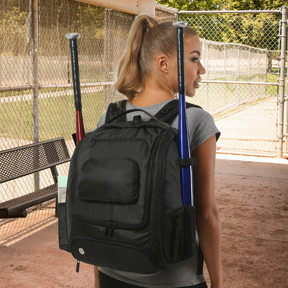 Softball Baseball Bag - Baseball Bat Backpack with Shoe Compartment, Baseball Bag with Fence Hook Tball Bag Bat Baseball Equipment Gear Fit Batting Glove, Helmet, Baseball Accessories