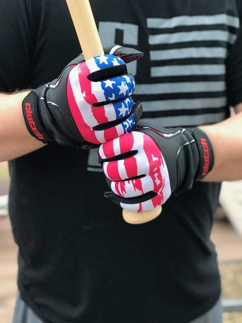 American Flag Baseball and Softball Batting Gloves - Super Grip Finger Fit for Adult, Youth - Performance Mesh & Perforated Sheep Skin Palm
