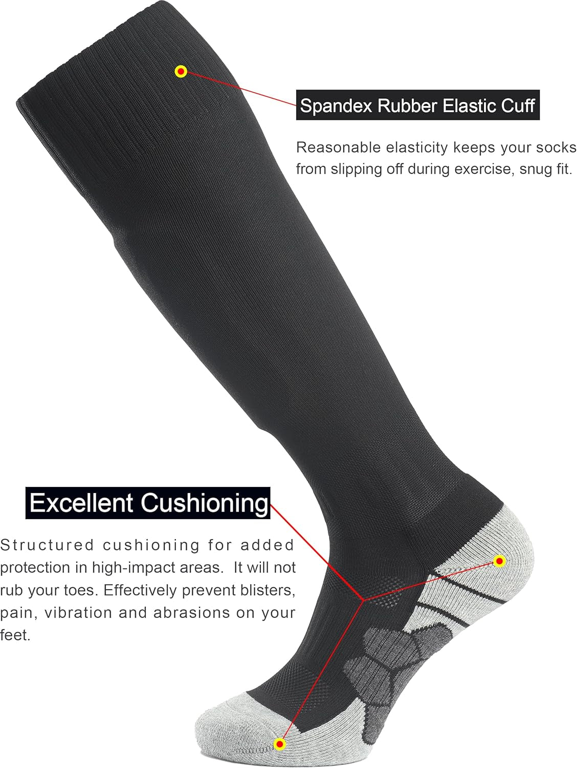 Knee High Soccer Socks (1/3/5 Pair) Team Sport Cushion Athletic Socks for Kids Youth Adult