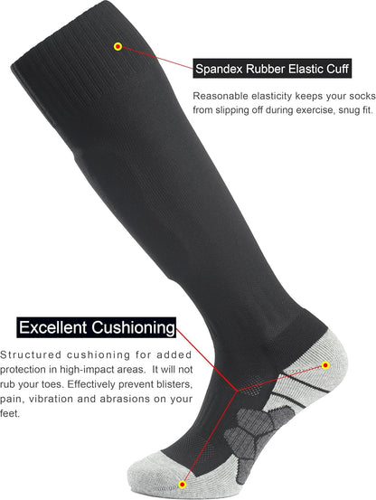 Knee High Soccer Socks (1/3/5 Pair) Team Sport Cushion Athletic Socks for Kids Youth Adult