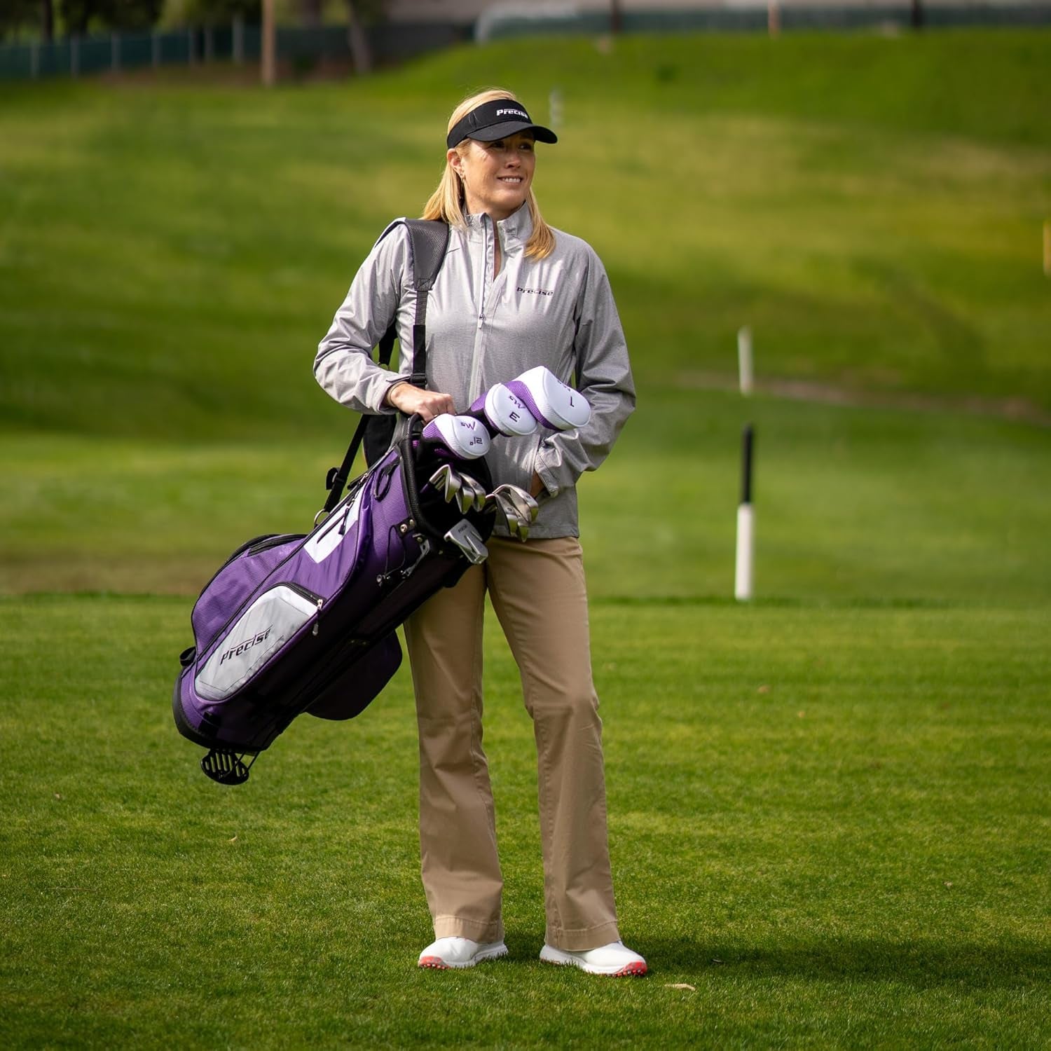 M5 Women’S Golf Clubs Set – Complete Right-Handed Set with Titanium Driver, S.S. Fairway & Hybrid, 5-PW Irons, Putter, Stand Bag & Headcovers – Graphite Shafts – Purple – Petite/Standard/Tall