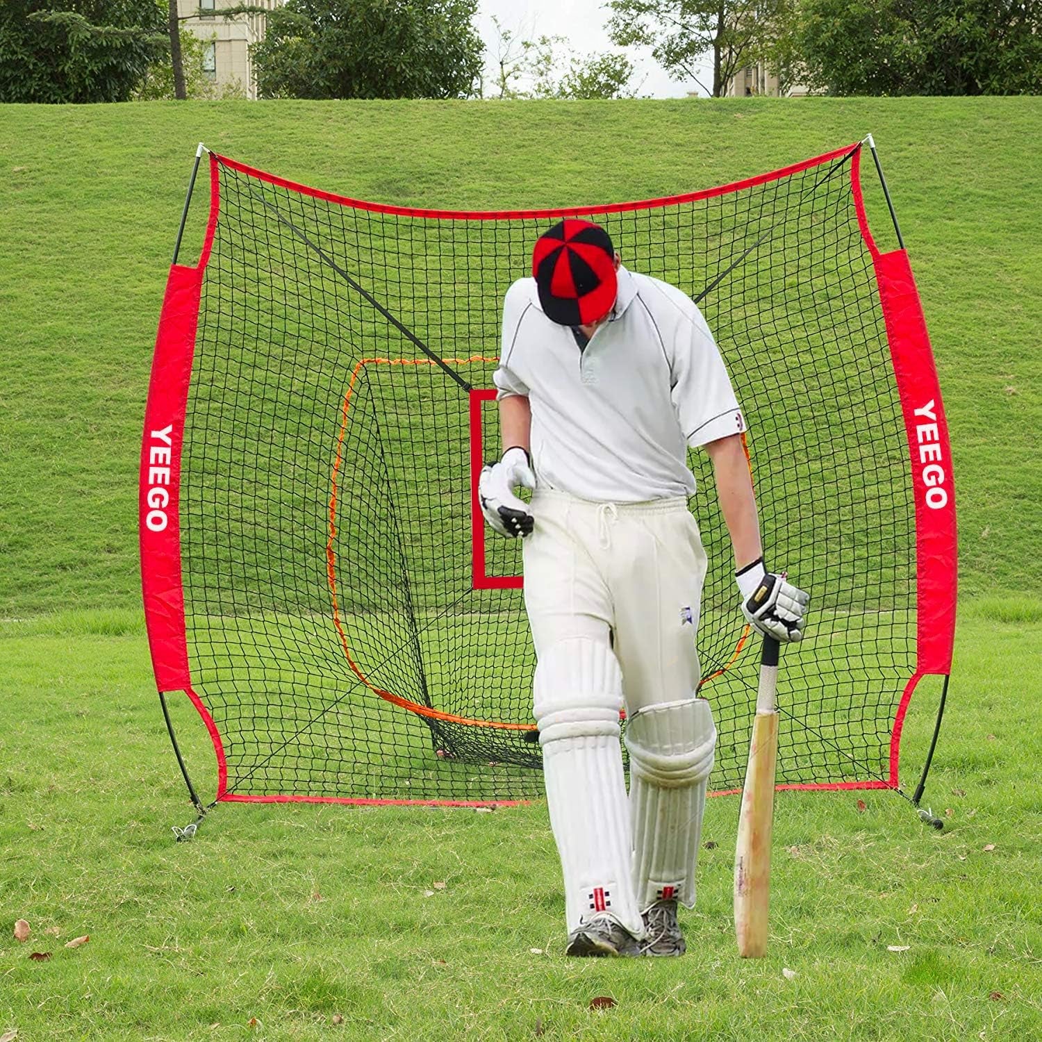 Baseball & Softball Practice Net YEEGO 7X7 Baseball Hitting Pitching Batting Cating Training Net with Carry Bag Bow Frame Bonus Strike Zone