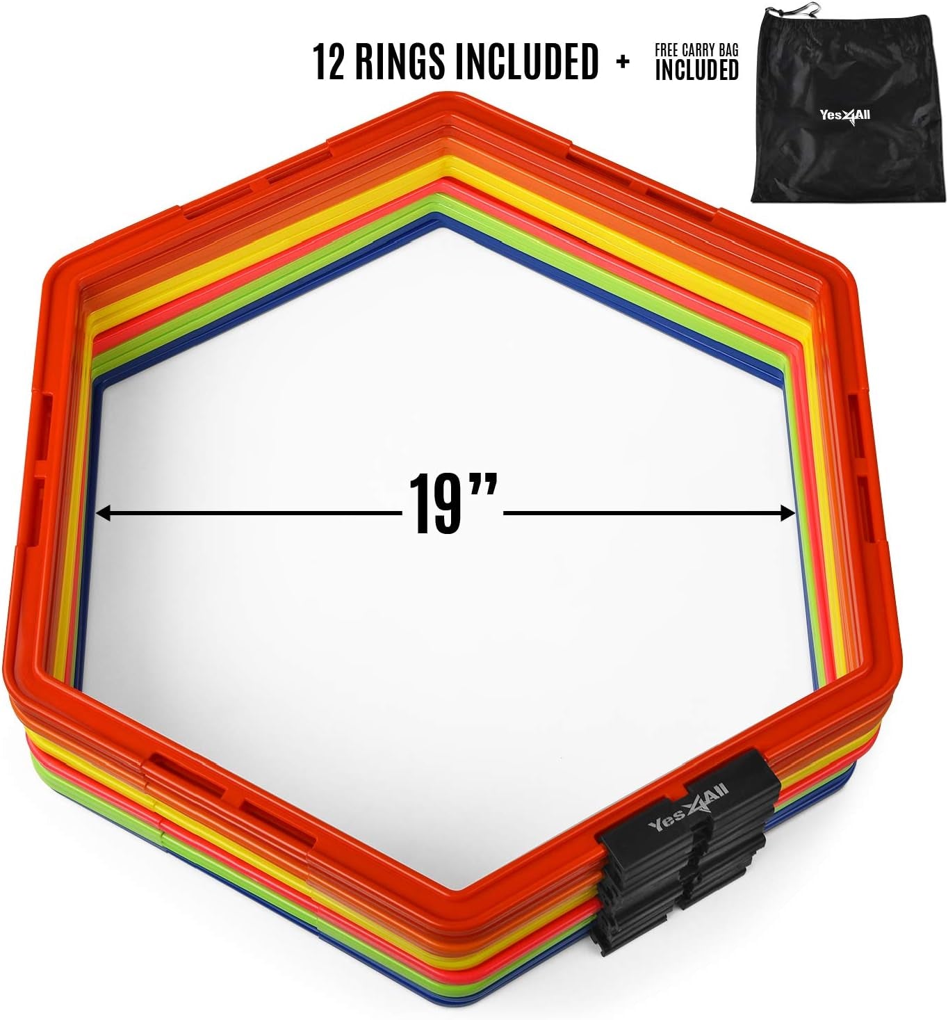 Hex Agility Rings/Speed Rings with Carrying Bag – Hexagon Rings, Agility Hurdles for Agility Footwork Training