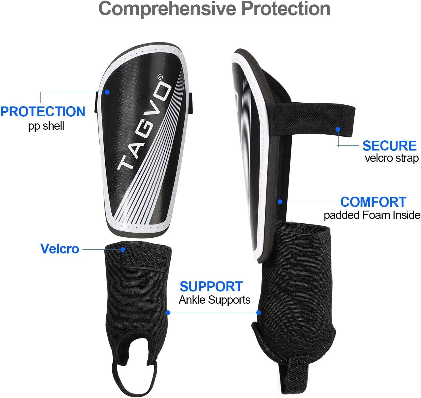 Soccer Shin Guards for Kids Youth Adults, Protective Soccer Equipment for Boys Girls Men, Soccer Shin Pads for Kids