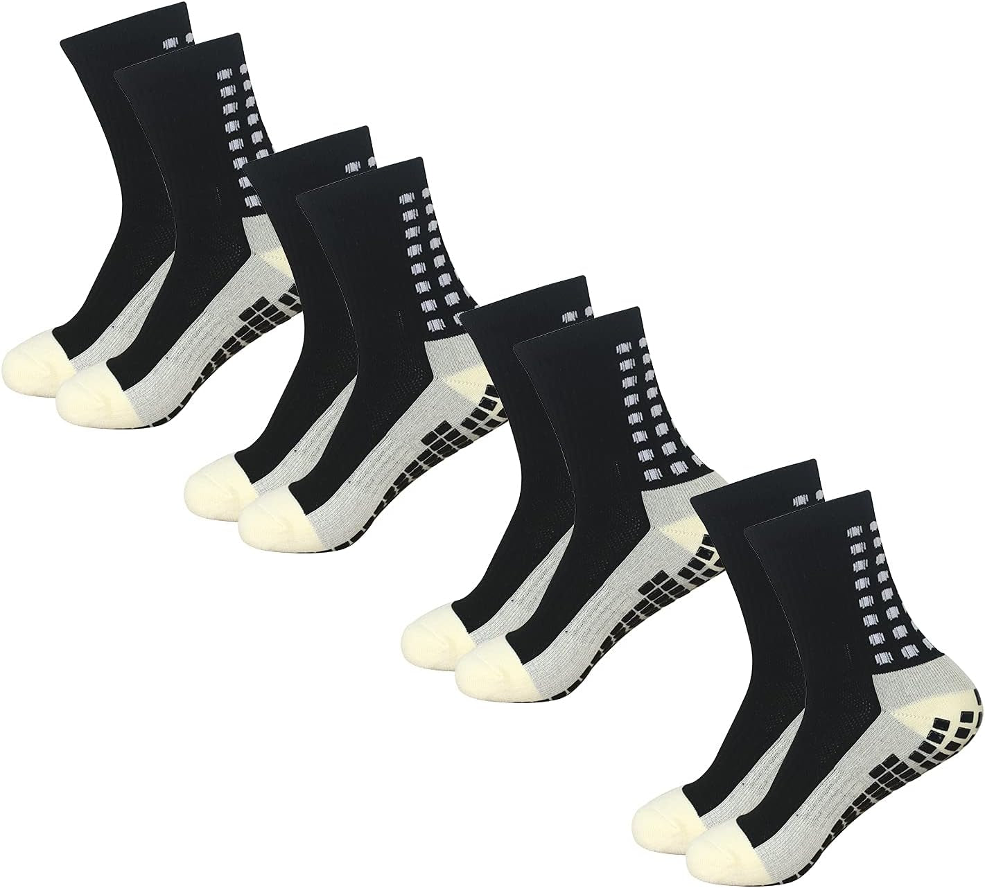 4 Pairs Mens Grip Soccer Socks Non Slip Grippy Women Socks for Football Basketball Sports