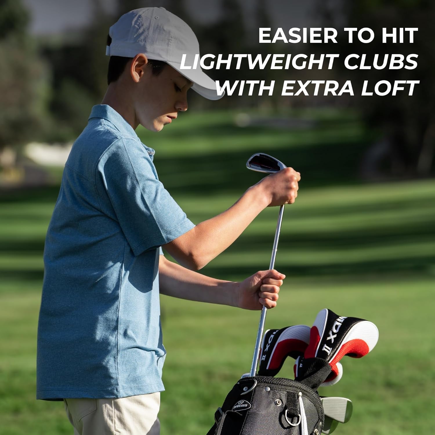 XD-J Junior Golf Clubs Set – Right & Left Hand Options – Kids Golf Clubs for Ages 3-5, 6-8, 9-12 – Lightweight Graphite Shafts, Hybrid Club, Stand Bag – Boys & Girls Golf Set