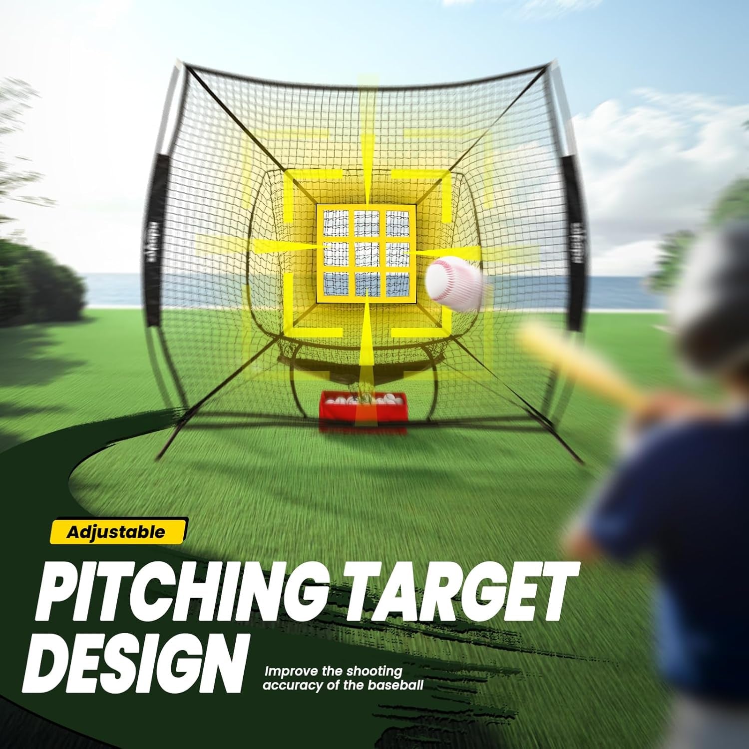 Baseball Softball Practice Set - 7 by 7 Feet Net with Strike Zone, Baseball Backstop Practice Net for Batting Hitting Pitching Catching