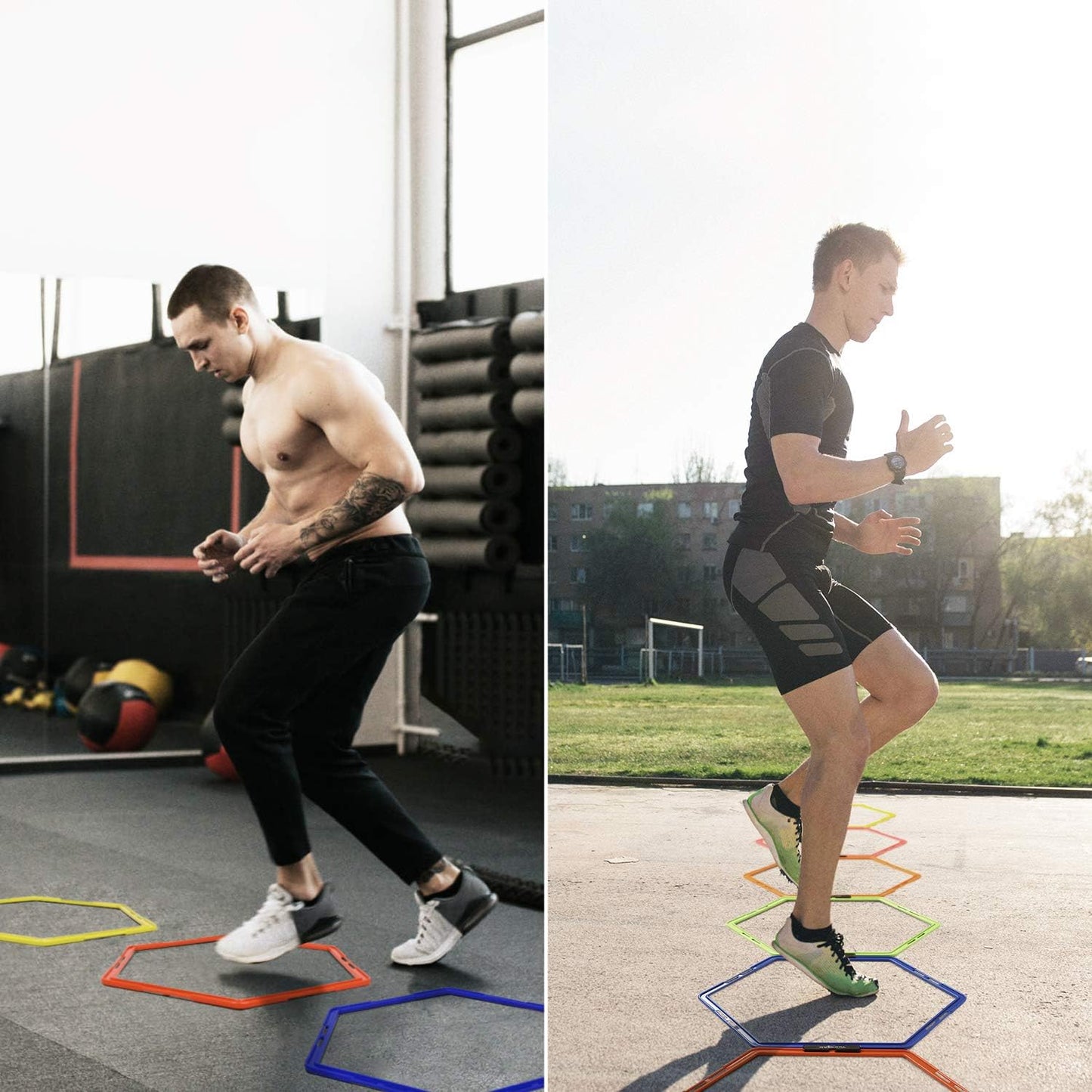 Hex Agility Rings/Speed Rings with Carrying Bag – Hexagon Rings, Agility Hurdles for Agility Footwork Training