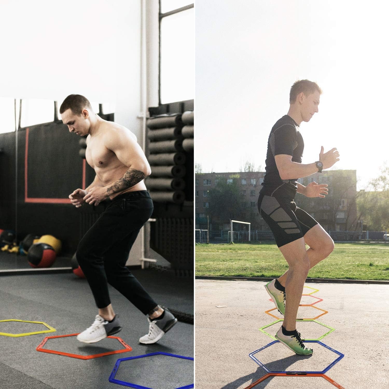 Hex Agility Rings/Speed Rings with Carrying Bag – Hexagon Rings, Agility Hurdles for Agility Footwork Training