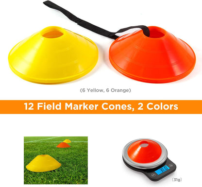 Agility Ladder Speed Training Set:  12 Rung 20Ft Soccer Training Equipment for Kids with 12 Cones, 4 Steel Stakes, Instruction Manual & Carrying Bag for Football Exercise Sports Footwork Training