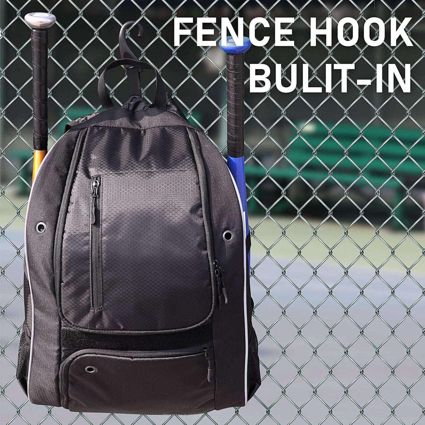 Baseball Backpack, Softball Bat Bag with Shoe Compartment, T Ball Equipment Gear for Adults, Lightweight Baseball Bag Hold 4 Bats, Helmet, Glove, Caps, Valuables Pocket, Fence Hook
