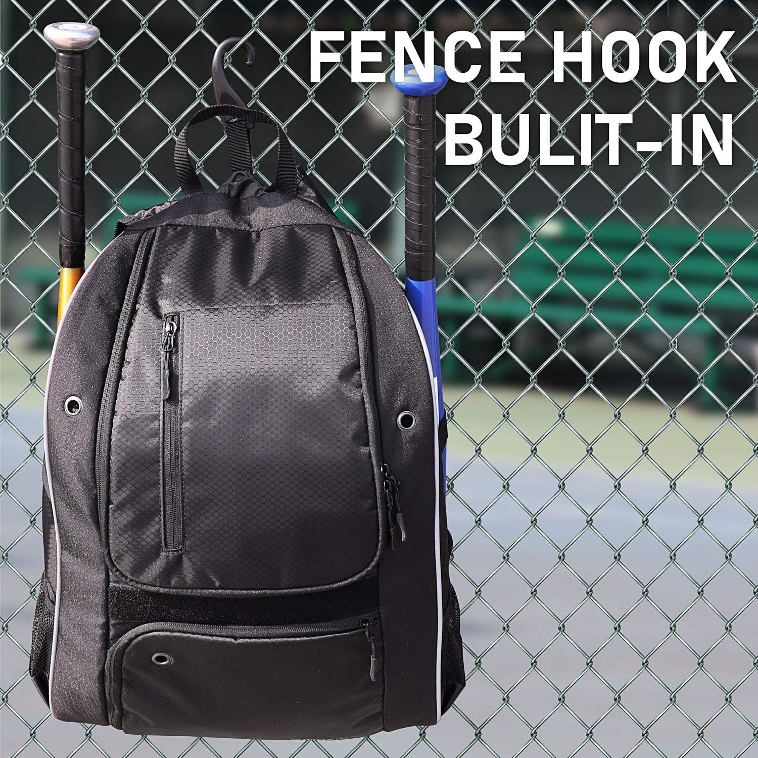 Baseball Backpack, Softball Bat Bag with Shoe Compartment, T Ball Equipment Gear for Adults, Lightweight Baseball Bag Hold 4 Bats, Helmet, Glove, Caps, Valuables Pocket, Fence Hook
