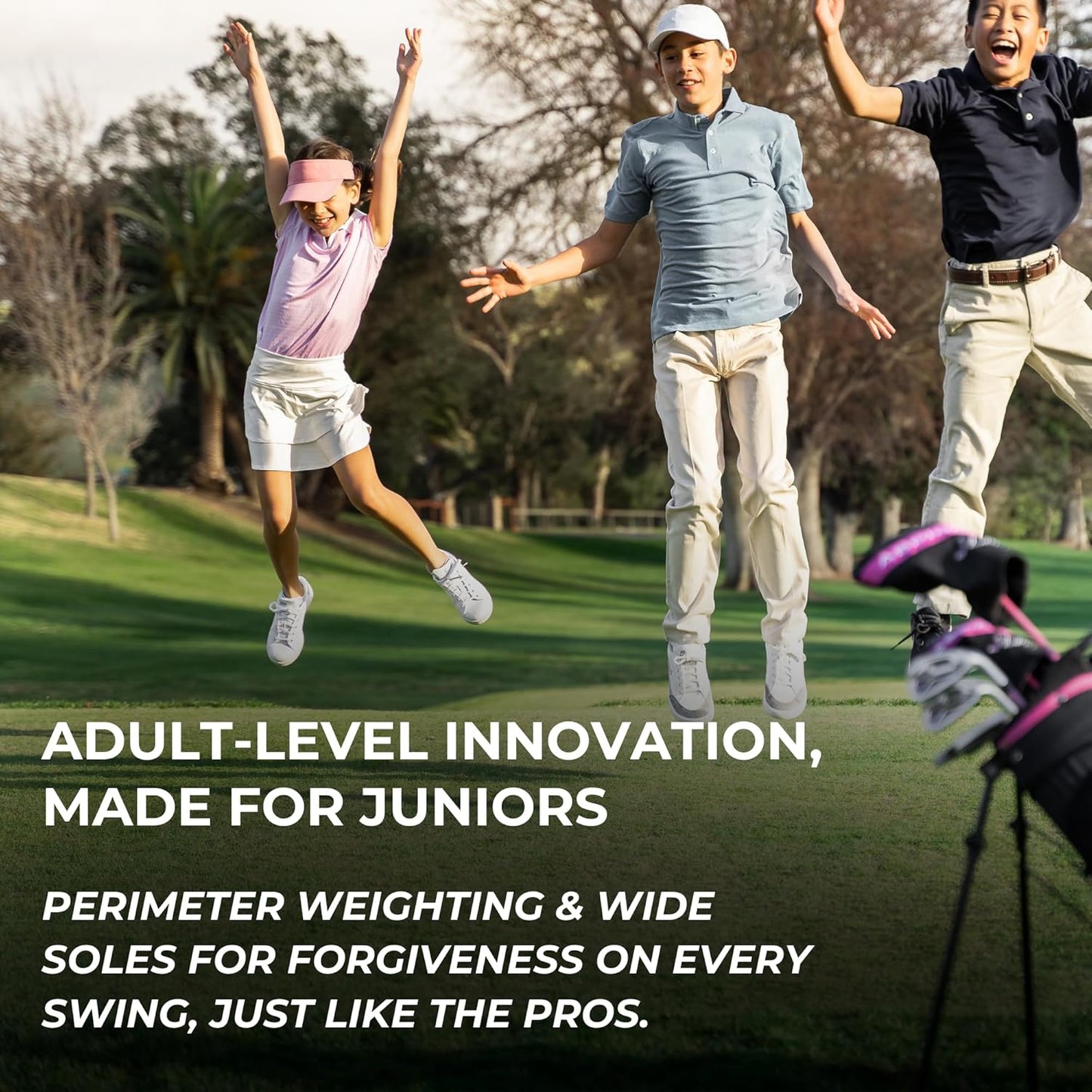 XD-J Junior Golf Clubs Set – Right & Left Hand Options – Kids Golf Clubs for Ages 3-5, 6-8, 9-12 – Lightweight Graphite Shafts, Hybrid Club, Stand Bag – Boys & Girls Golf Set
