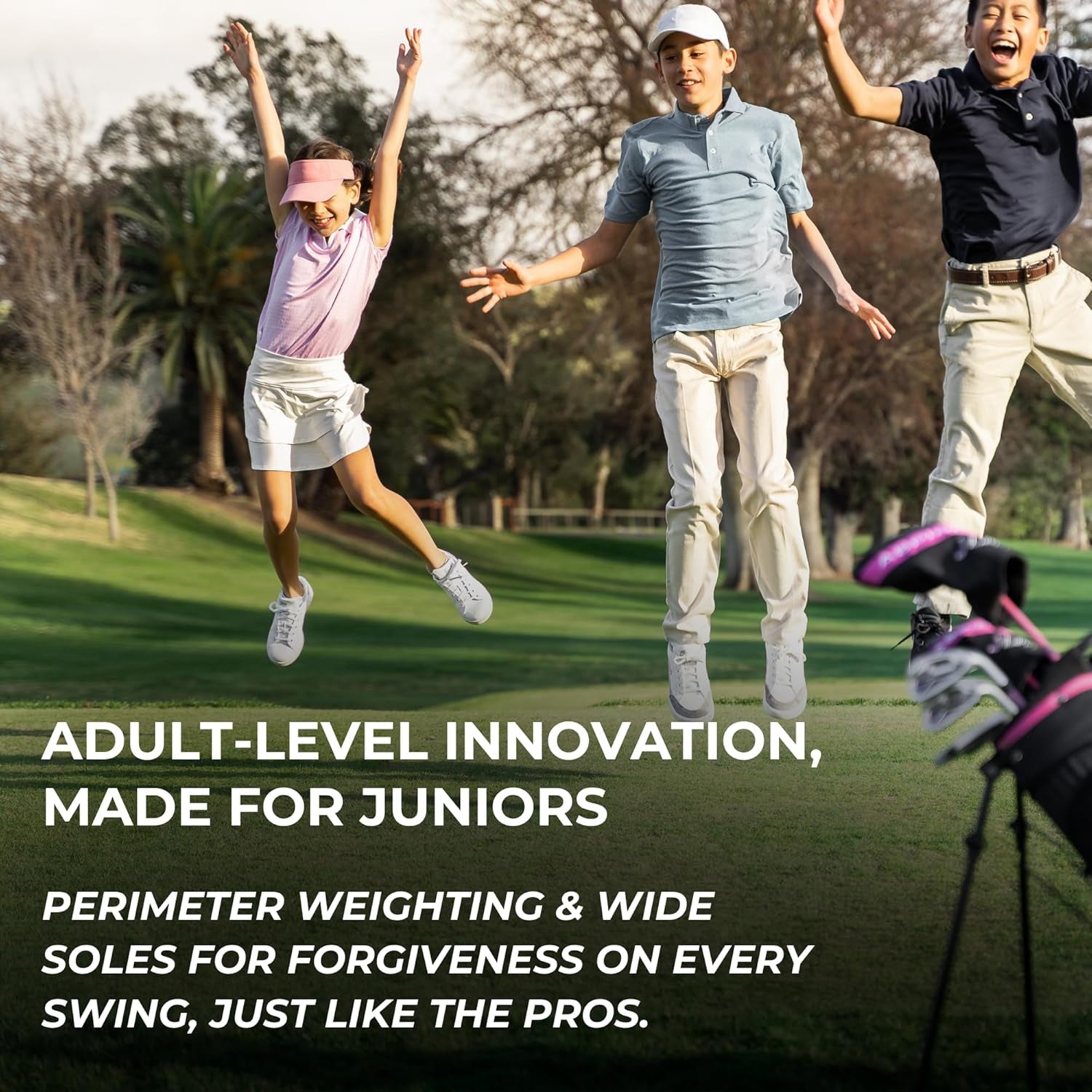 XD-J Junior Golf Clubs Set – Right & Left Hand Options – Kids Golf Clubs for Ages 3-5, 6-8, 9-12 – Lightweight Graphite Shafts, Hybrid Club, Stand Bag – Boys & Girls Golf Set